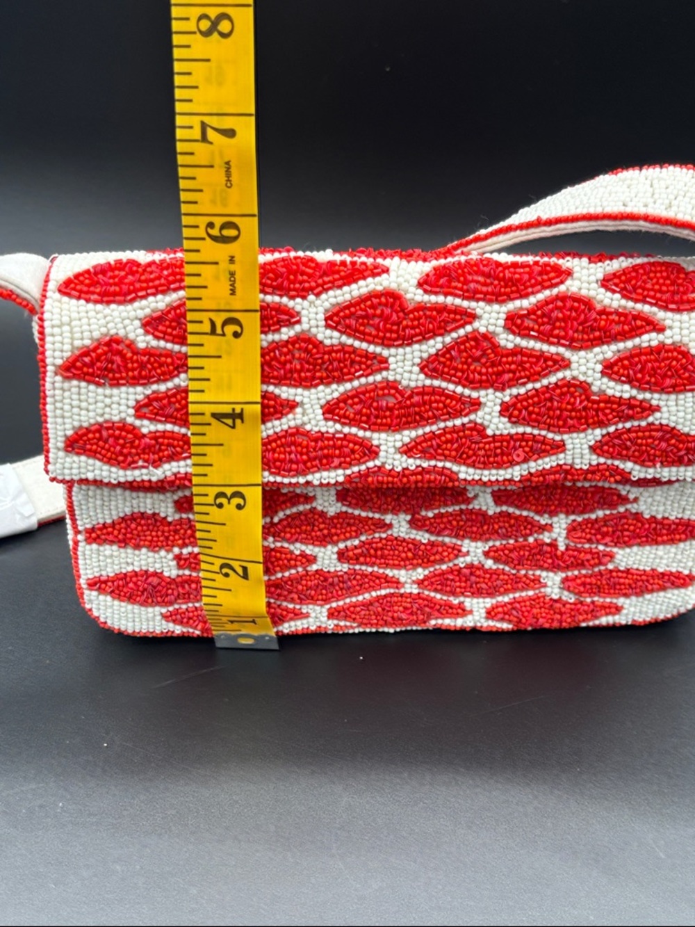 Anthropologie Fiona Beaded Red Lips Shoulder Bag - Red and White - Picture 8 of 11